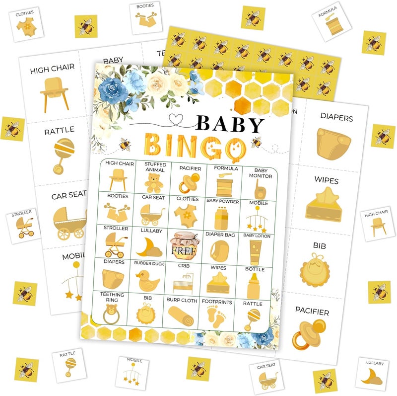Mueddur Baby Shower Bingo Card, Bumble Bee Game For Adults Large Group Family Friends, Gender Neutral Baby Shower Bingo Set, Honey Bee Bingo Kit For Gender Reveal Party, Holiday Games For 24 Players -08 - Image 1
